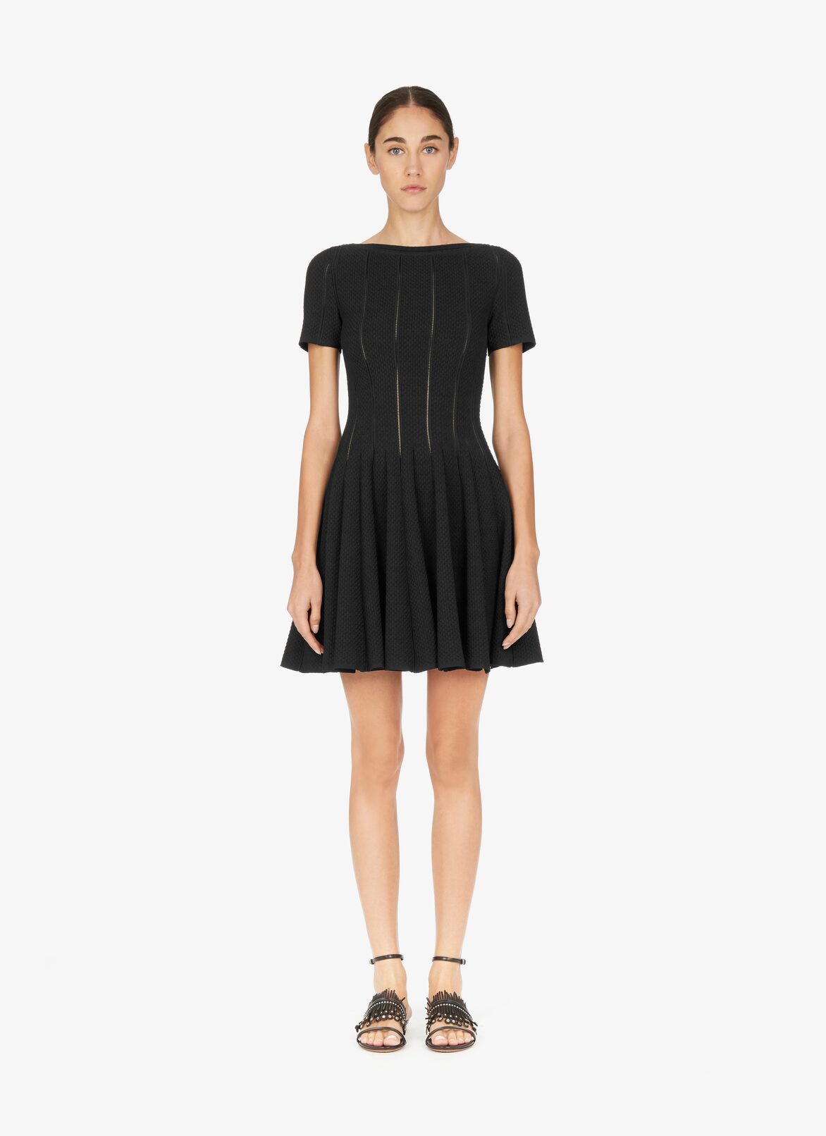 Flared Piqué Mesh Dress ALAÏA BLACK FLARED PIQUÉ MESH DRESS